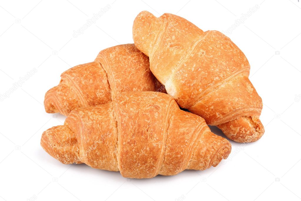 Three gold croissant isolated on white