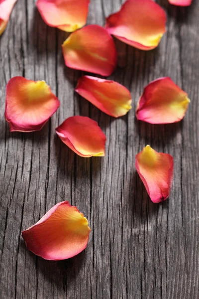 Rose petals on the wooden background — Stock Photo, Image