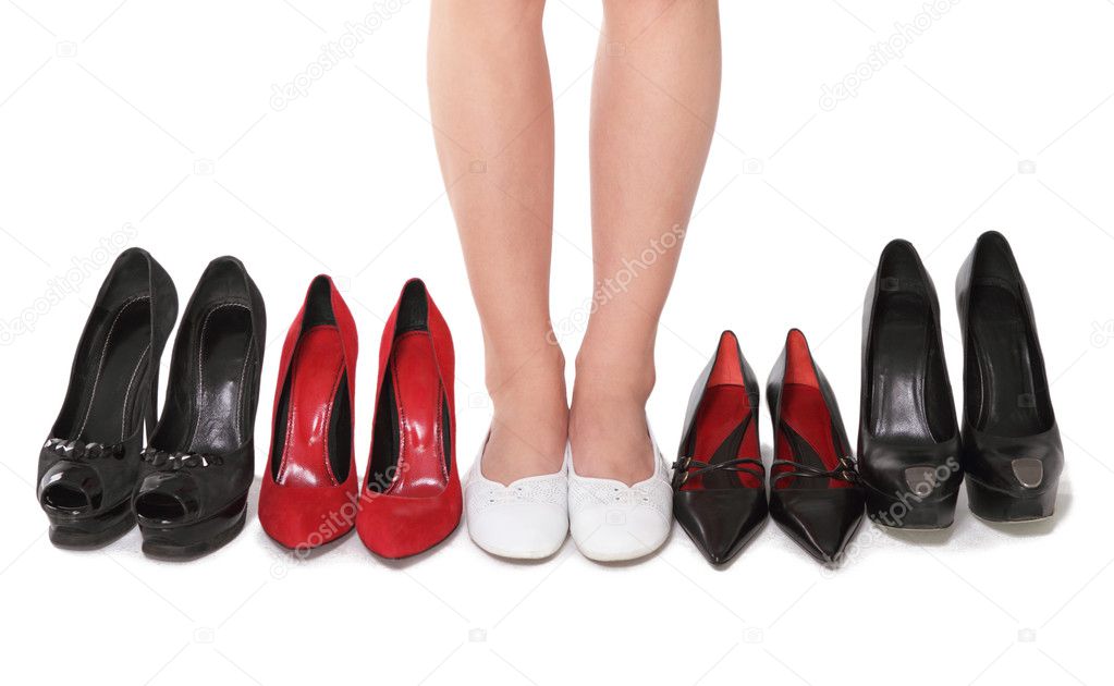 The woman chooses the most comfortable footwear
