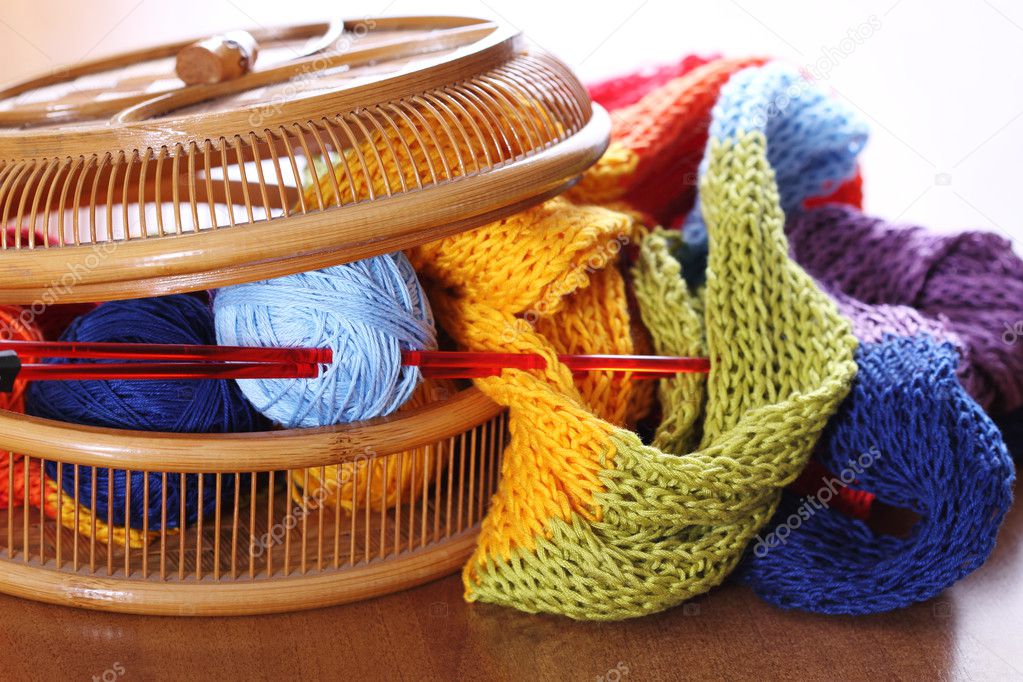 Basket with knitting