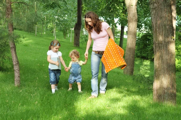 Familia feliz en el picnic en el parque de verano — Foto de Stock