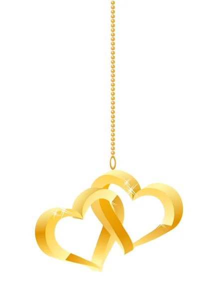 Två hängande guld hjärtan — Stock vektor