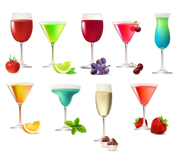 Set of different party drinks — Stock Vector