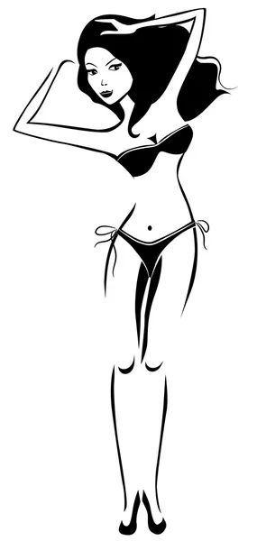 Fekete-fehér fiatal nő a bikini — Stock Vector