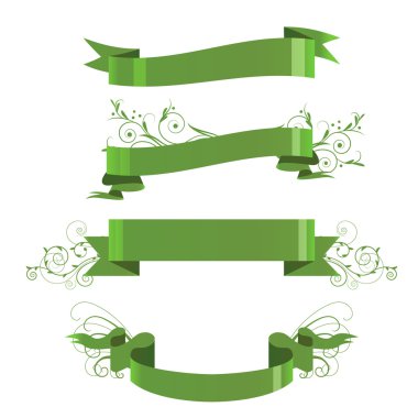 Four floral green banners clipart