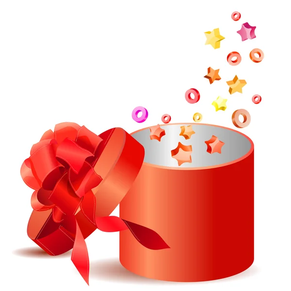 Ανοίξτε δώρου, με κόκκινο φιόγκο — Διανυσματικό Αρχείο