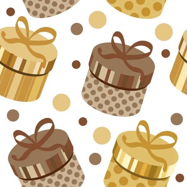 Nahtloses Muster mit goldenen runden Geschenkboxen — Stockvektor
