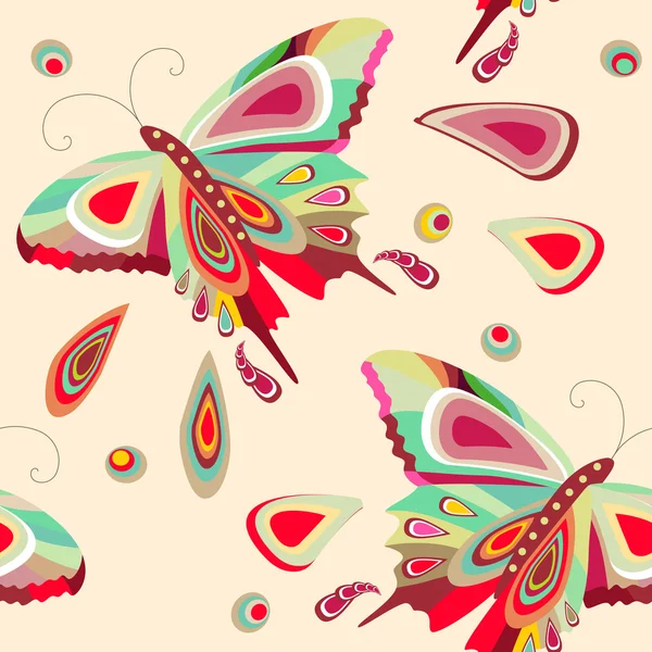 Sømløst mønster med lyse stiliserte sommerfugler – stockvektor