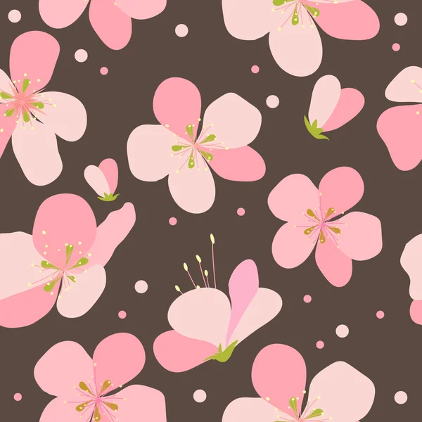 Seamless floral pattern with pink cherry flowers — Stok Vektör