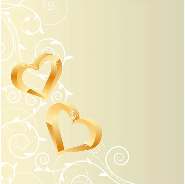 Fondo adornado con pastel con dos corazones de oro — Archivo Imágenes Vectoriales