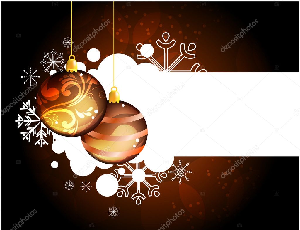 Christmas background with hanging gold balls
