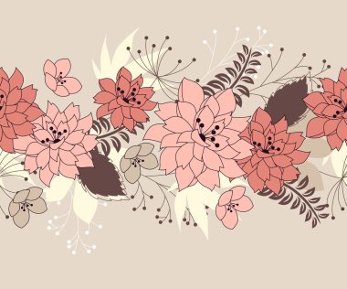 Seamless border with forest flowers and plants clipart