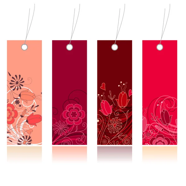 Vier Rode Winkelen Floral Tags Voor Alle Seizoenen — Stockvector