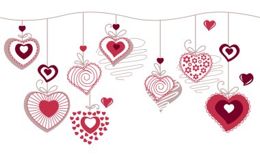 Seamless border with different red contour hearts clipart