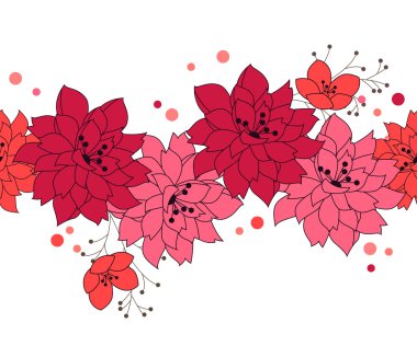 Seamless border made of pink lilies and circles clipart