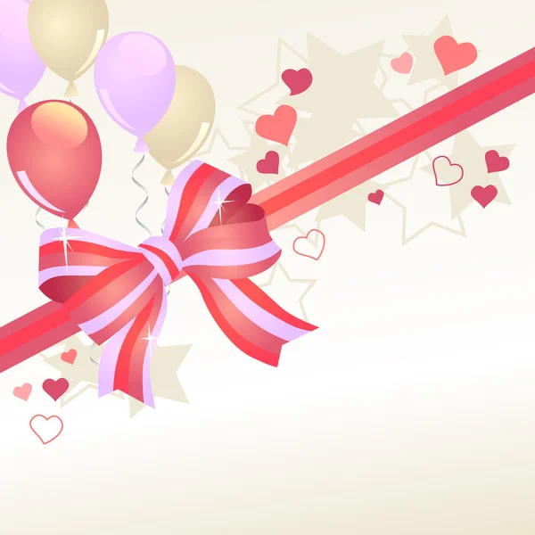 Grußkarte Mit Roter Schleife Und Rosa Luftballons — Stockvektor
