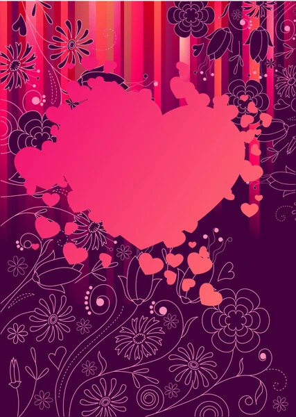 Cadre Saint Valentin Avec Coeur Rose Fleurs Contour — Image vectorielle