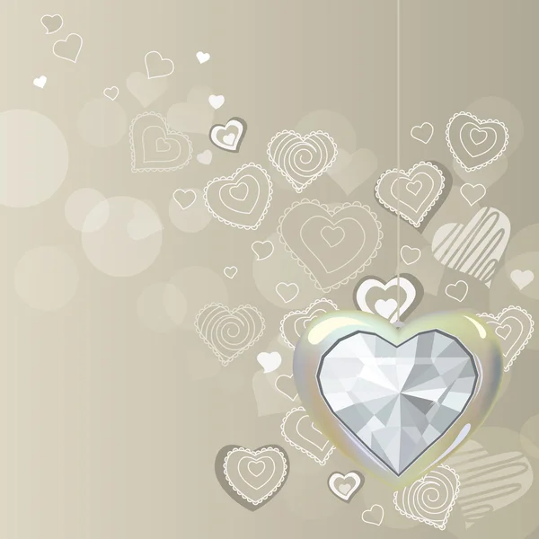 Diamant coeur argent sur fond clair — Image vectorielle