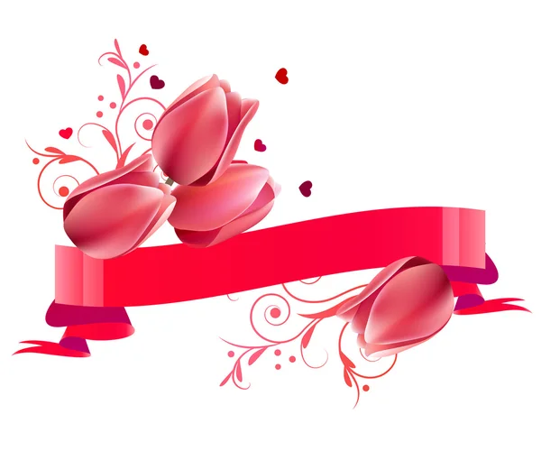 Украшенный Цветами Баннер Розовыми Тюльпанами Изолирован Белом — стоковый вектор