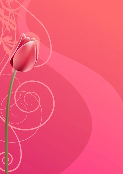 粉红色的垂直涡流背景与红色郁金香 — 图库矢量图片