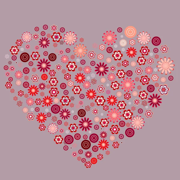 Big heart made of small flowers — Stock Vector