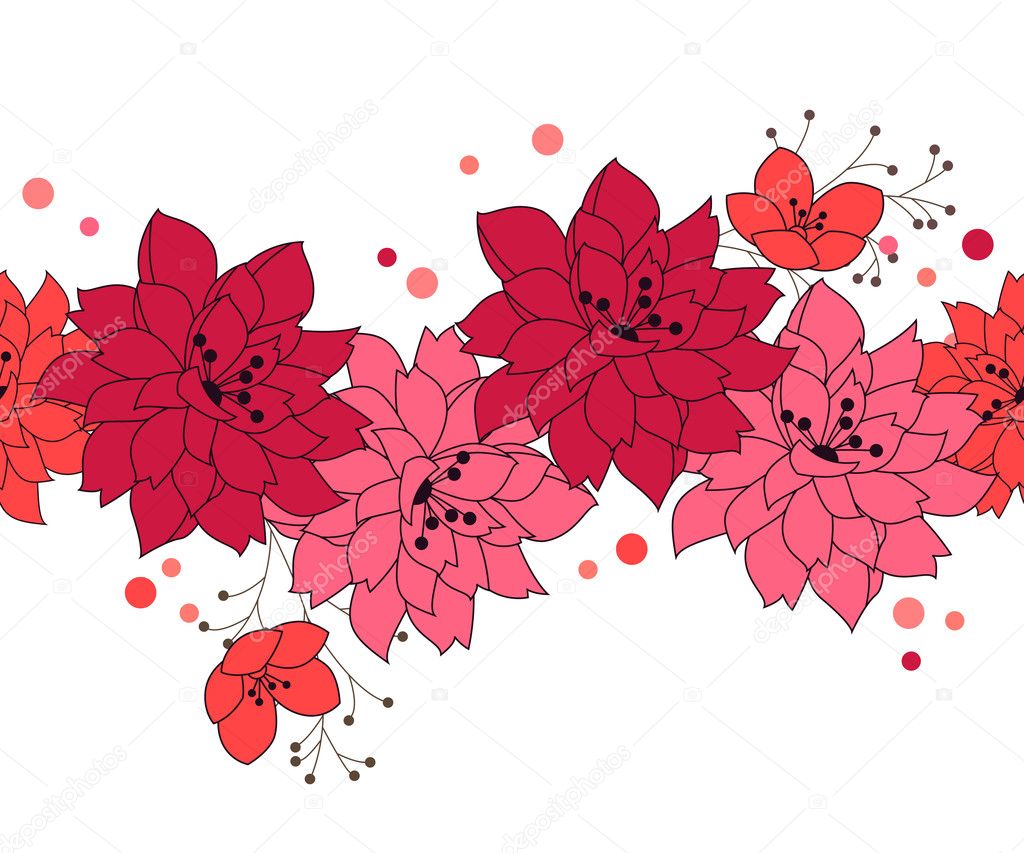 Seamless border made of pink lilies and circles