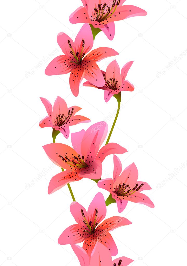 Vertical seamless pattern with lilies