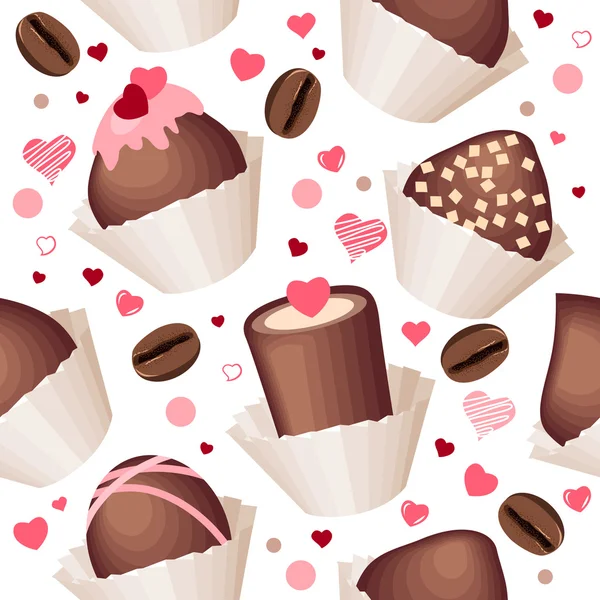 Seamless Pattern Chocolates Red Hearts — 스톡 벡터