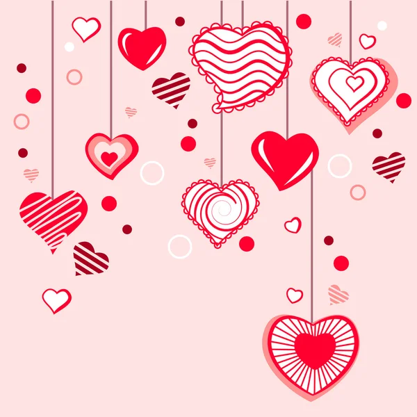 Contorno corazones colgando sobre fondo rosa — Archivo Imágenes Vectoriales