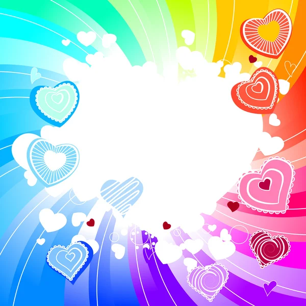 Rainbow virvel bakgrund med hjärtan — Stock vektor