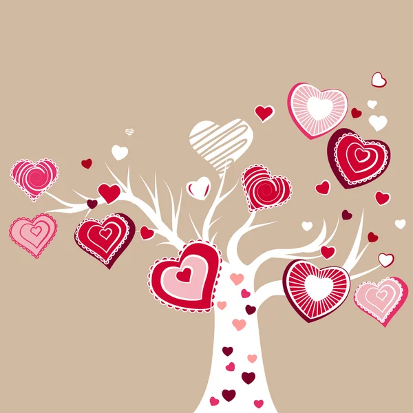 Stylizované Kvetoucí Strom Různými Červené Srdce — Stockový vektor