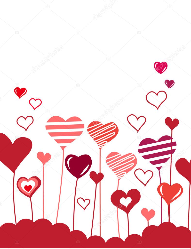 White background with red and pink growing hearts