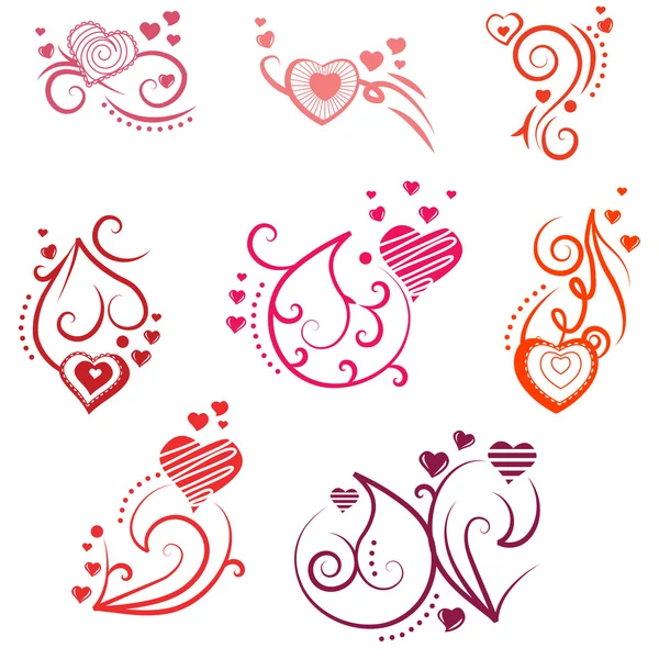 Ornate design elements with hearts — Stock Vector