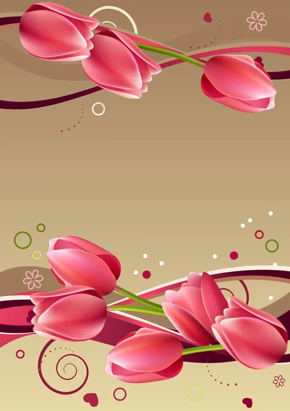 Valentinstag Rahmen Mit Herzen Tulpen Und Abstrakten Elementen — Stockvektor