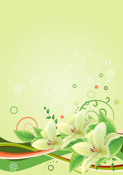 Frühlingsgrüner Rahmen Mit Lilien Und Abstrakten Elementen — Stockvektor