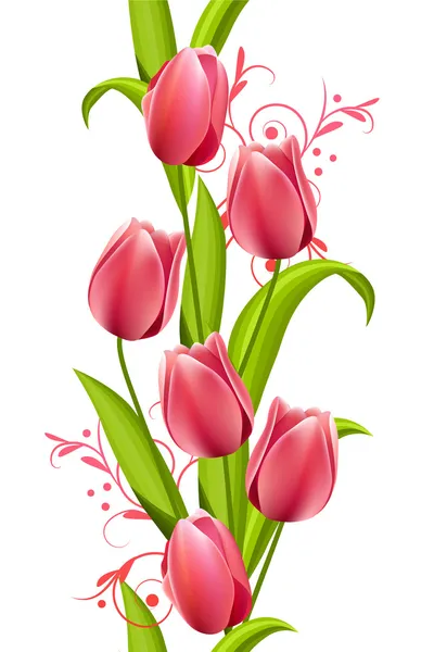 Modèle Vertical Sans Couture Tulipes Sur Fond Blanc — Image vectorielle