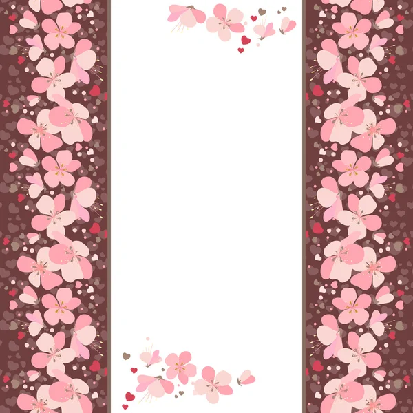 ピンクの桜の花と白い垂直フレーム — ストックベクタ
