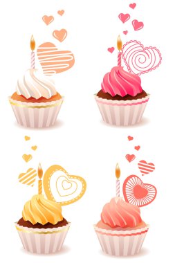 Sweet small valentine cakes isolated on white background clipart