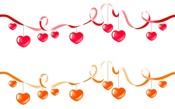 Deux rubans avec des cœurs — Image vectorielle