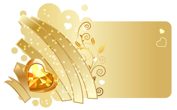 Valentinstag Grußkarte Mit Goldband Und Juwel — Stockvektor
