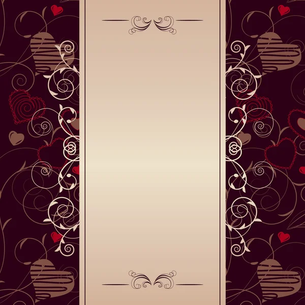 Stylized Hearts Romantic Dark Ornate Frame — Stock Vector