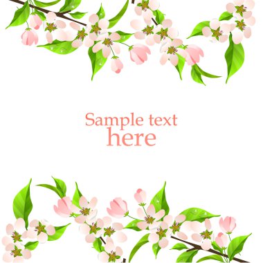 Beautiful background with green leaves and blossoming branch clipart