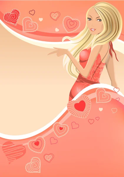 Рожевий Фон Красивою Молодою Блондинкою — стоковий вектор