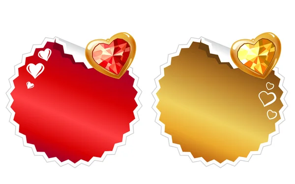 Conjunto Dois Adesivos Redondos Com Corações — Vetor de Stock