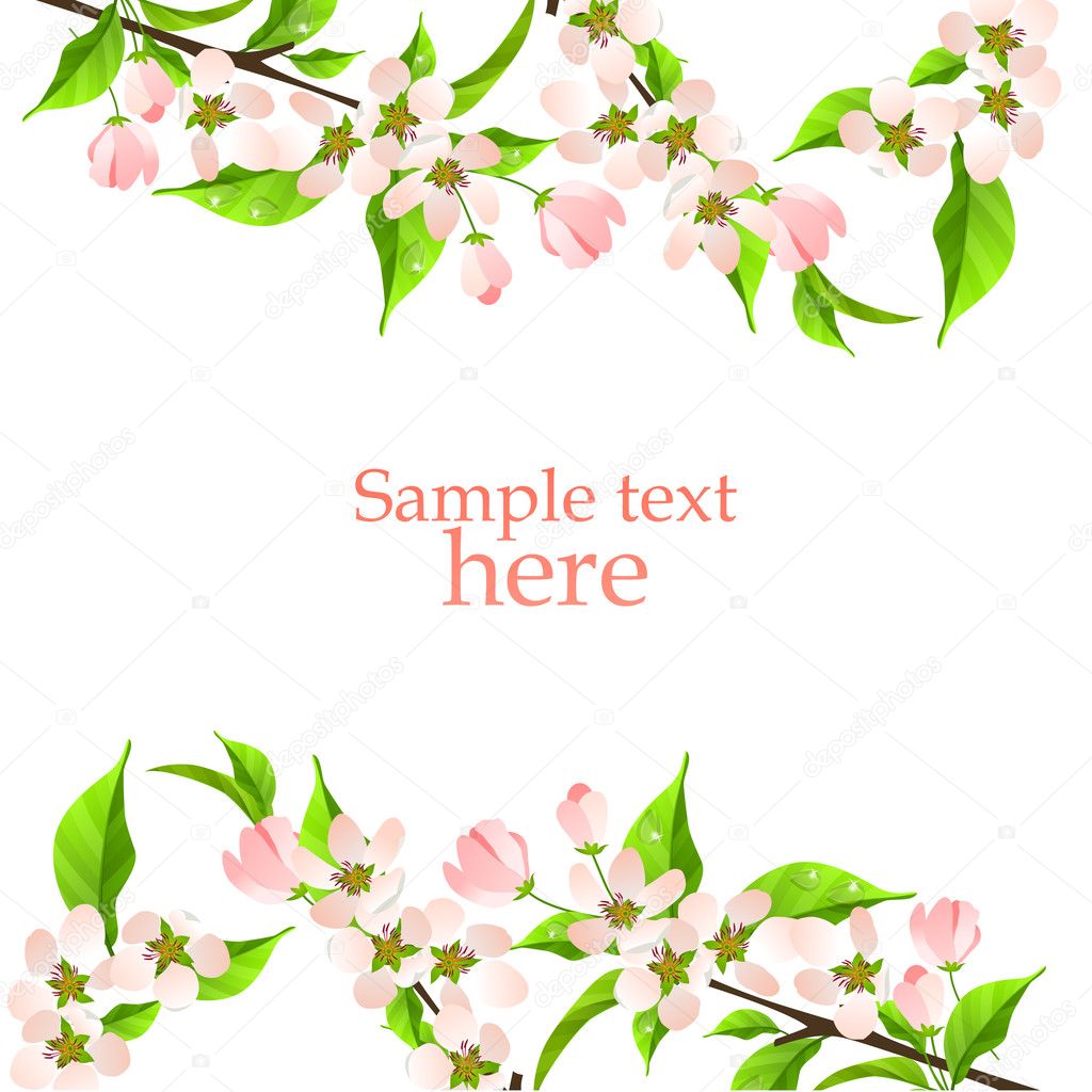 Beautiful background with green leaves and blossoming branch