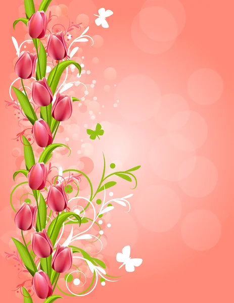 Vertikale Rosa Frühling Hintergrund Mit Tulpen Und Blüht — Stockvektor