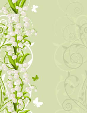 Vertical pink spring background with tulips and flourishes clipart