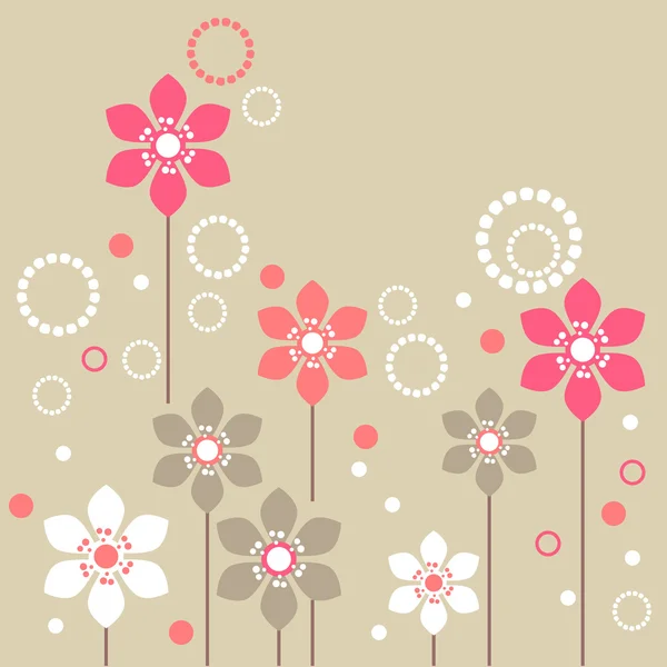 Fleurs Roses Blanches Stylisées Sur Fond Beige — Image vectorielle