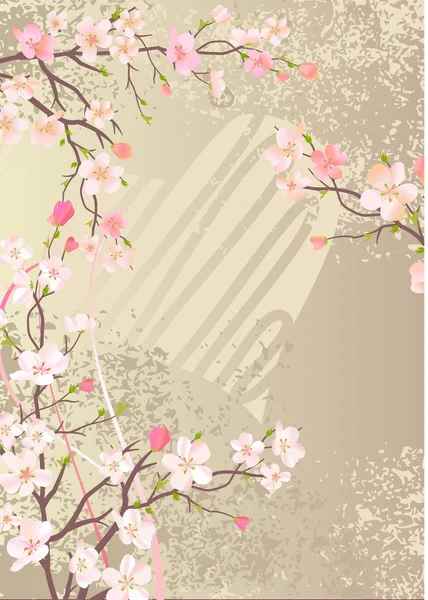 Gyönyörű Háttér Virágzó Cseresznyefa Ágakkal — Stock Vector