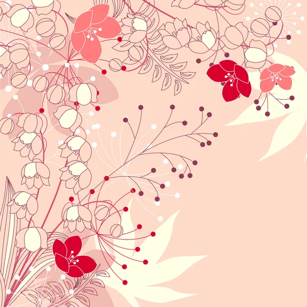 Roze Bloemen Achtergrond Met Contour Bloemen Planten — Stockvector